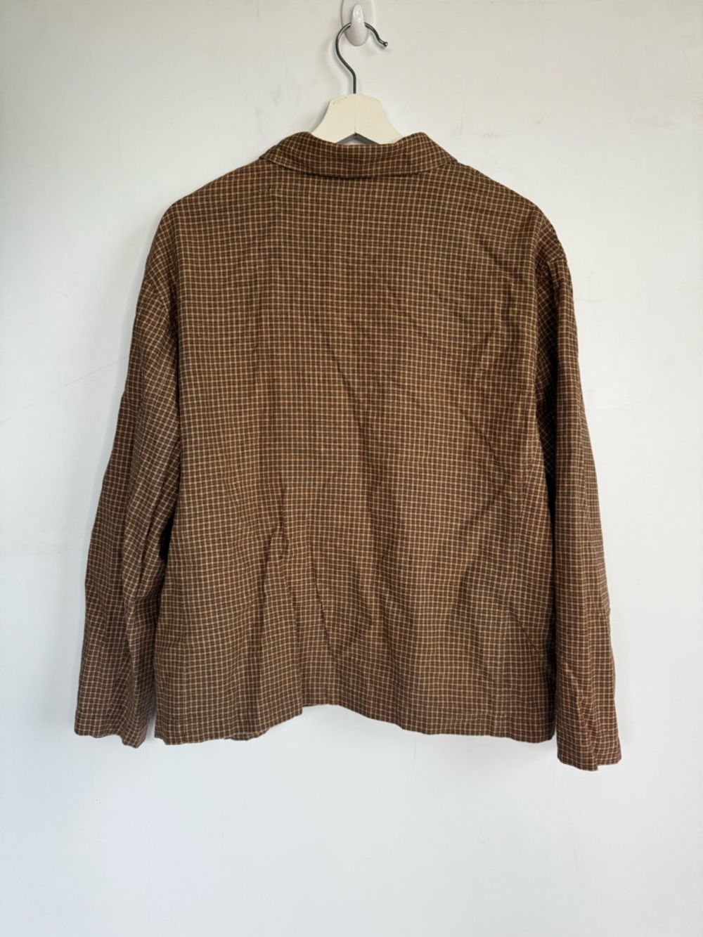 Vintage Jones New York Brown Linen Cotton Blend Windowpane Button-Front Jacket - Picture 5 of 6